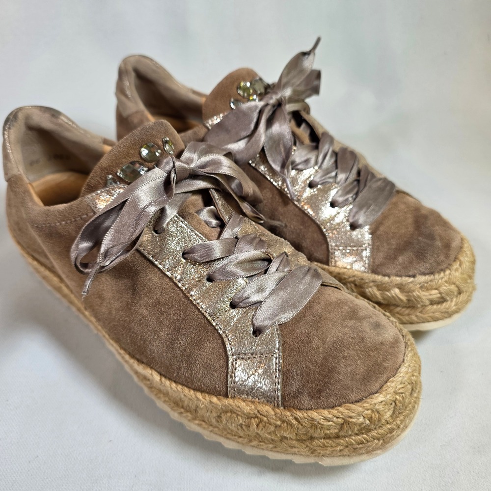 PAUL GREEN Randy Taupe Suede Sneakers Espadrille Platform Size UK6 US 8 *READ